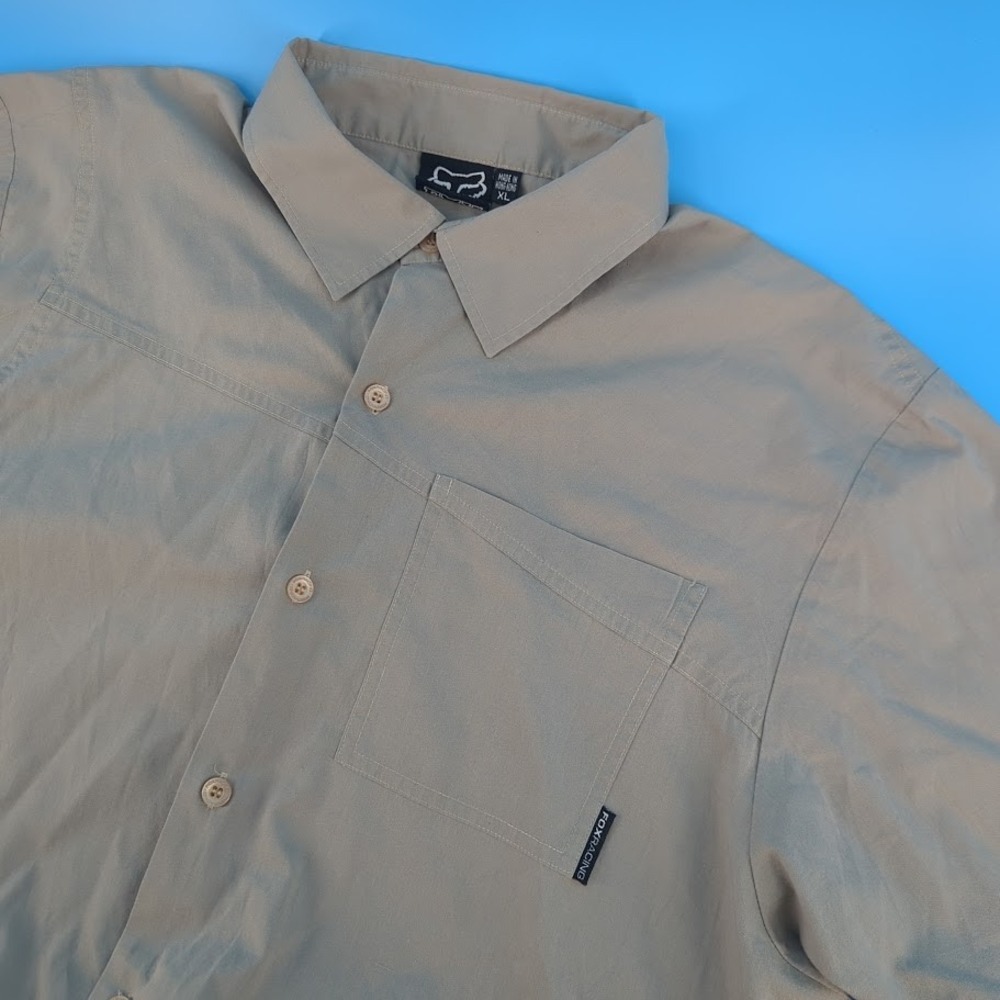 Fox Racing Mens XL Khaki Tan Short Sleeve Button Up Utility Shirt EET15 *READ*